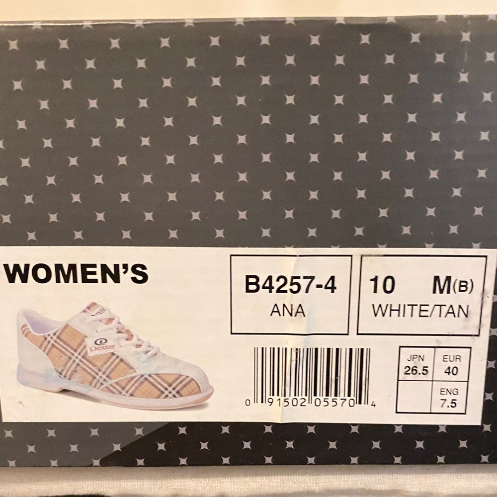 Dexter Famous Plaid Bowling Shoes Womens 10 Mens 8 Slide Rite Tan White w/ Box - Picture 8 of 16